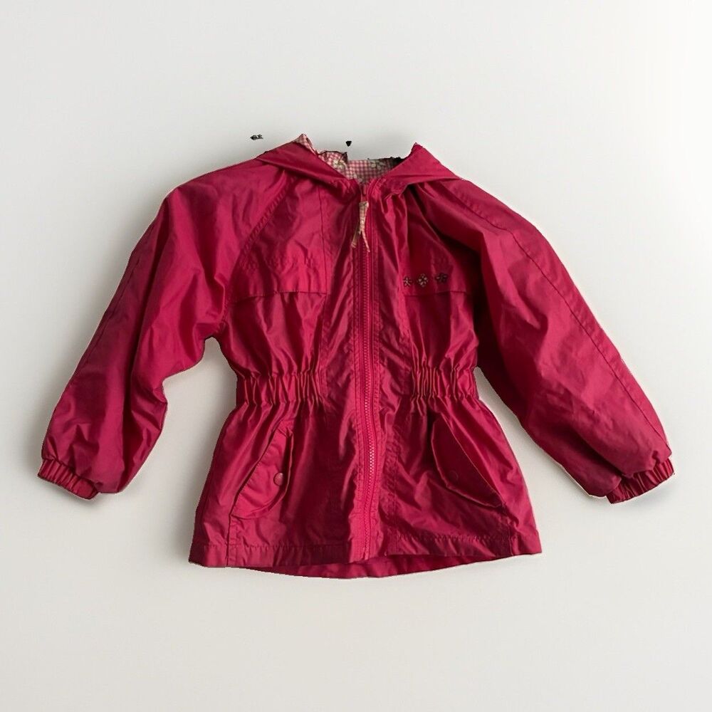 Vintage 90s Corner Stone Girls Pink Windbreaker Jacket Hooded Floral Size 5/6